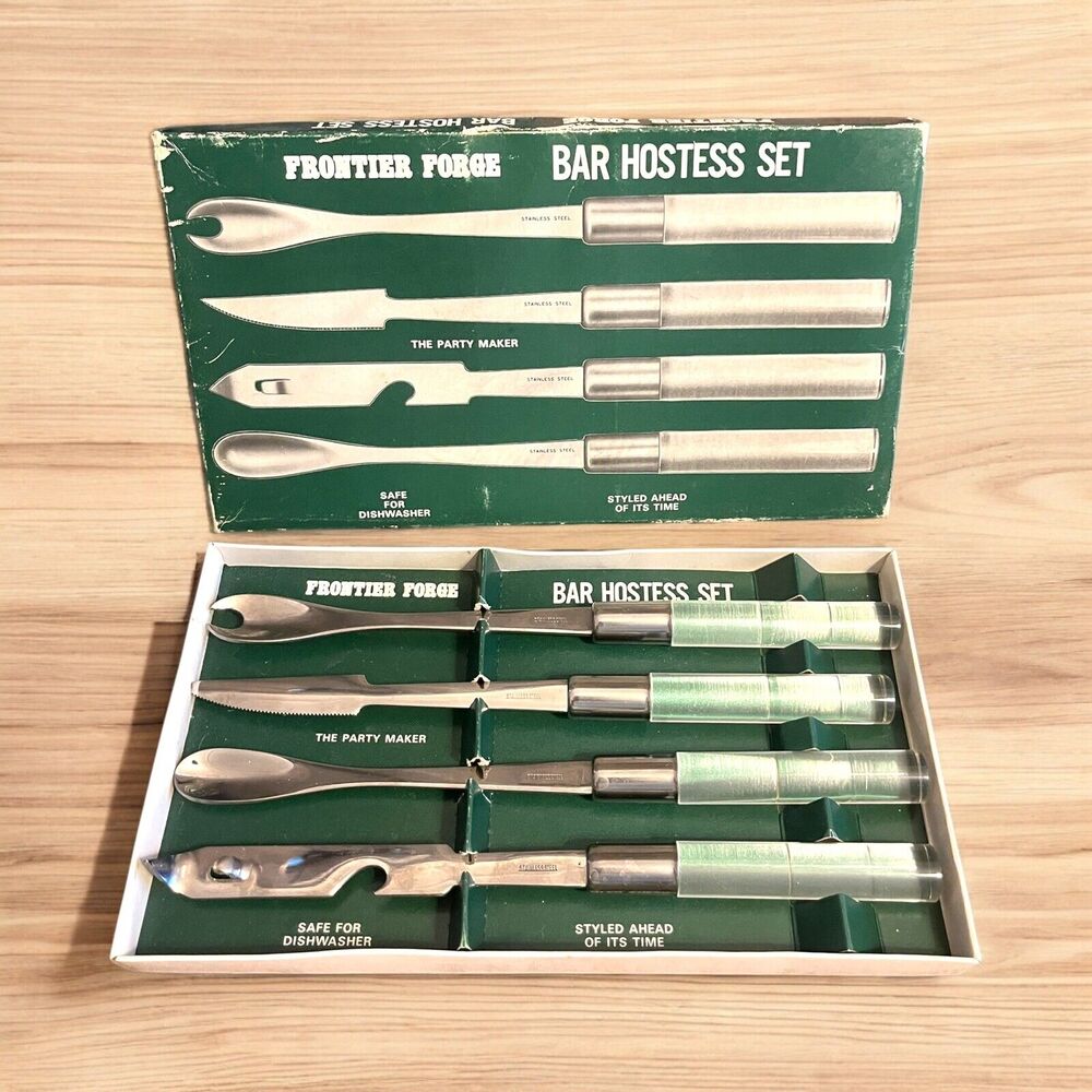 Vintage Frontier Forge Bar Hostess Set Stainless Clear Acrylic The Party Maker